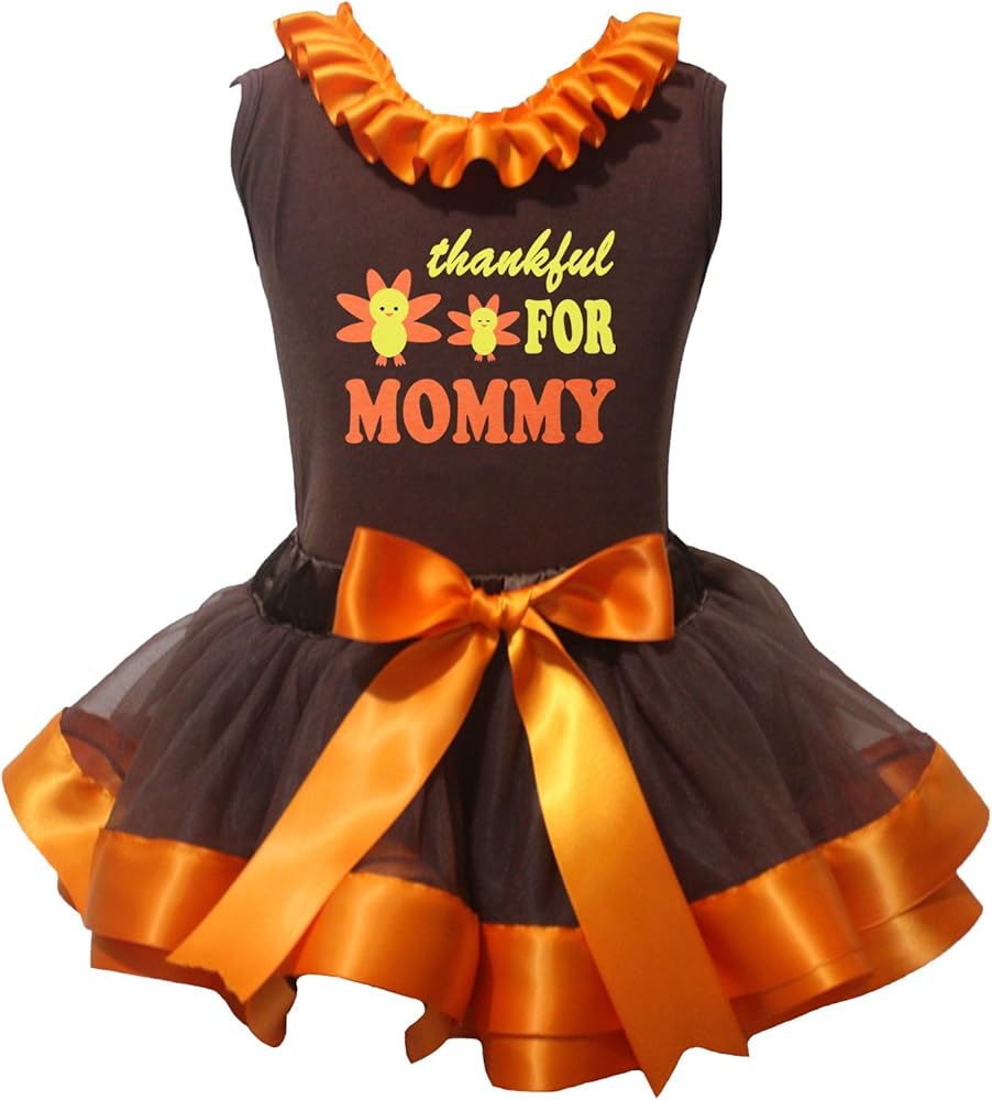 Petitebella Thankful for Mommy Brown Shirt Brown Orange Petal Skirt Nb-8y