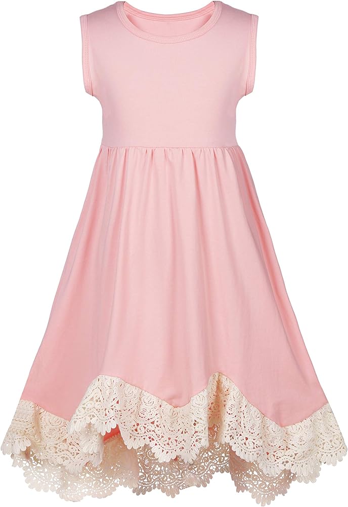 Girls Summer A Line Twirly Ruffles Hem Dress Pleated High Low Swing Cotton Casual Dresses