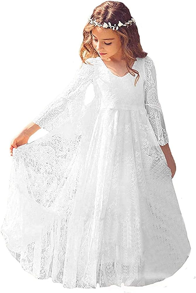 Flower Girl Dress Lace Dress for Wedding White Ivory Dress Long Sleeve