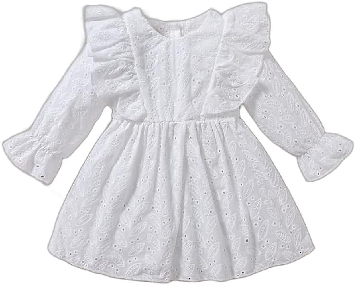 Kids Girls' Dress Solid Color Long Sleeve Outdoor Ruffle Embroidered Vacation Fashion