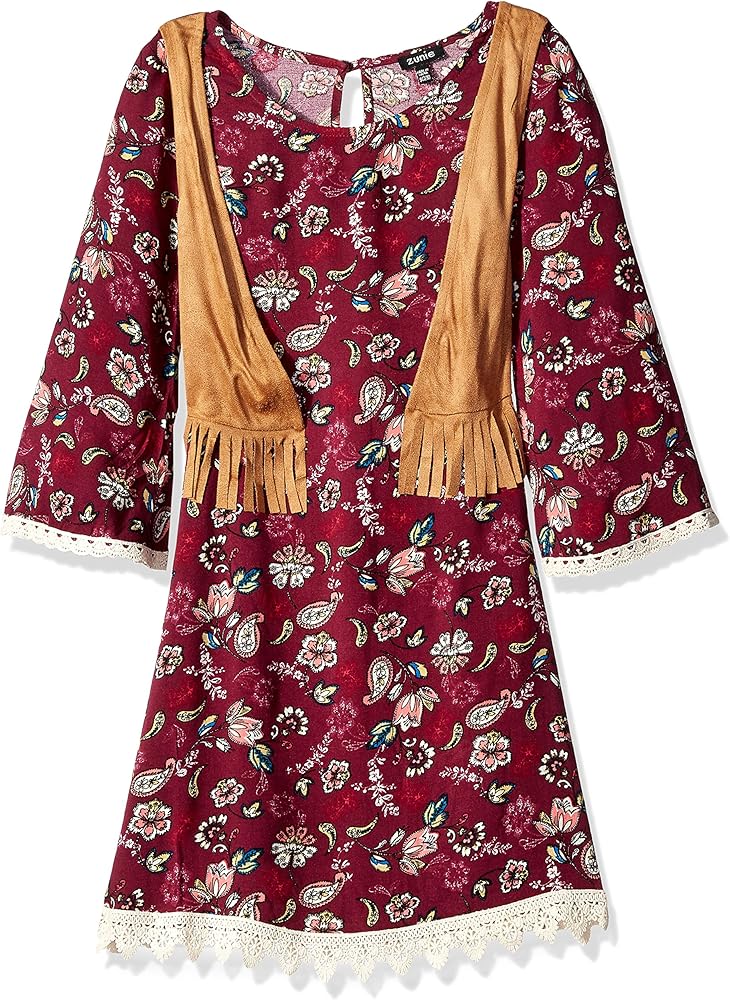 ZUNIE Girls' 3/4 Sleeve Floral Dress with Ultra Suede Faux Shrug