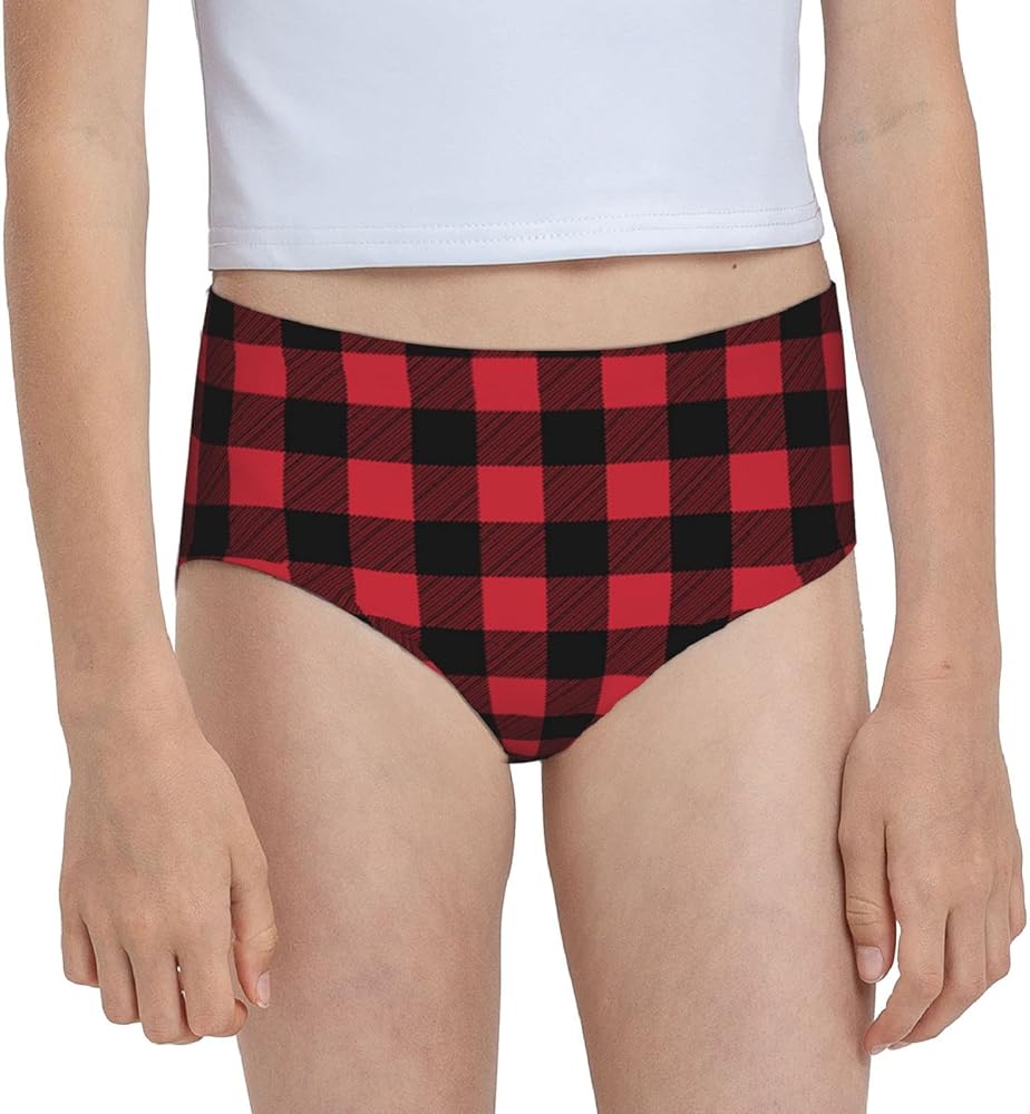 Augenstern Cotton Underwear Buffalo Plaid Happy Camper Girls'Briefs Soft Underpants