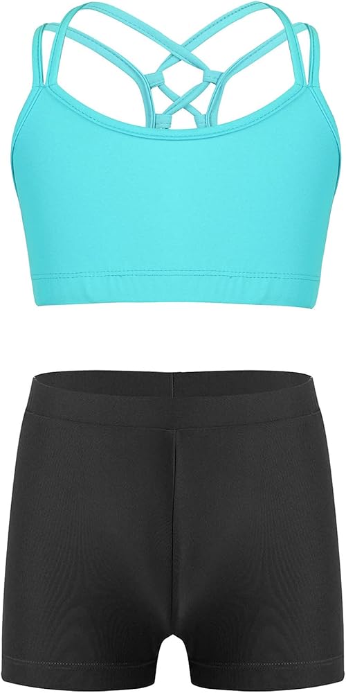 Kids Girls Ballet/Dance/Gymnastics/Sports Outfit Crop Tops with Booty Shorts Activewear Swimwear