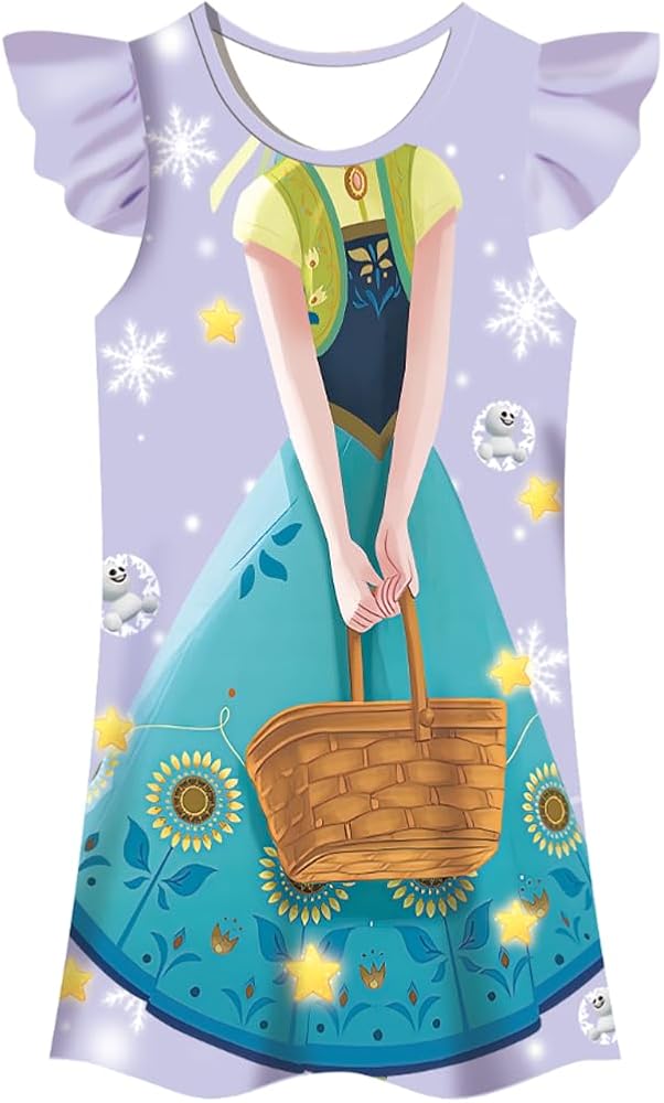 AOVCLKID Little Girls Princess Casual Dress Toddler Girls Cartoon Printed Dress