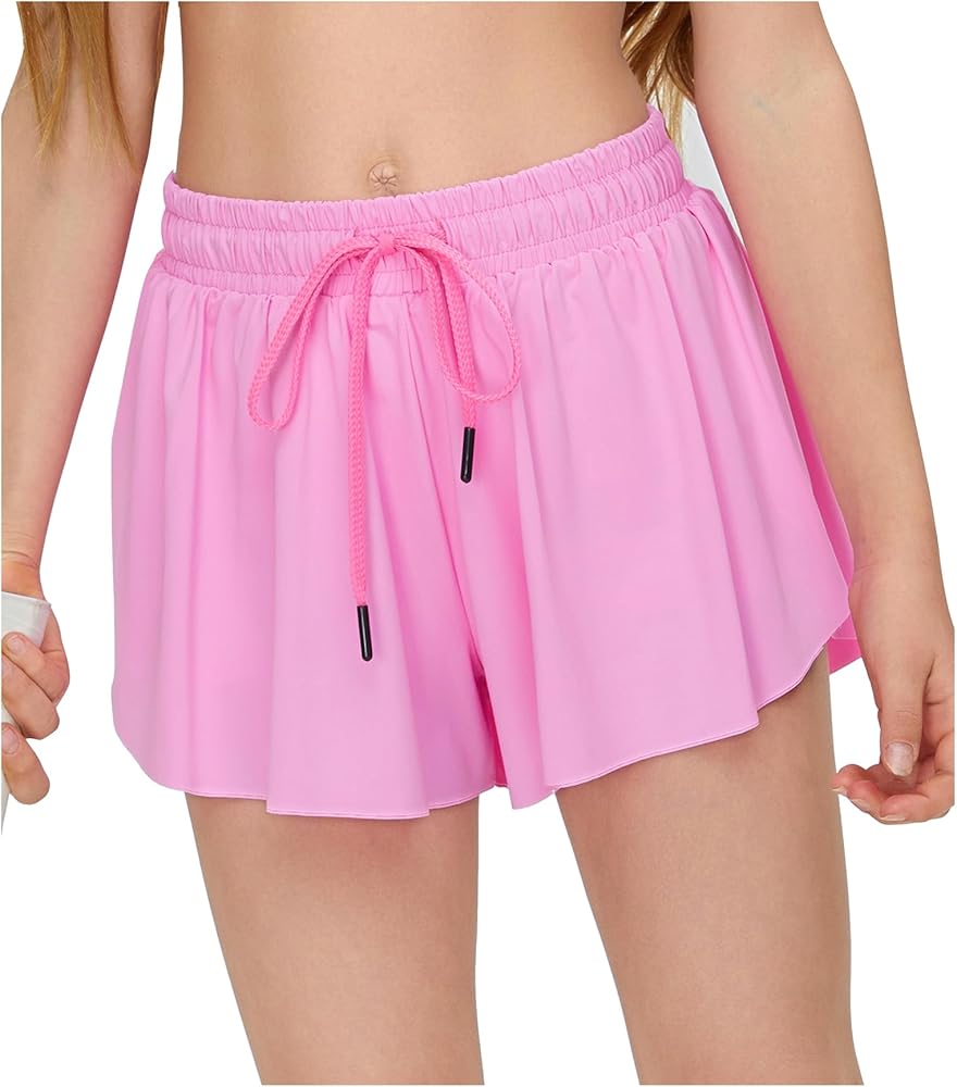 Kids Girls Athletic Flowy Shorts for Running Sports Fitness Active Workout Youth Butterfly Elastic Waist Skirts Shorts