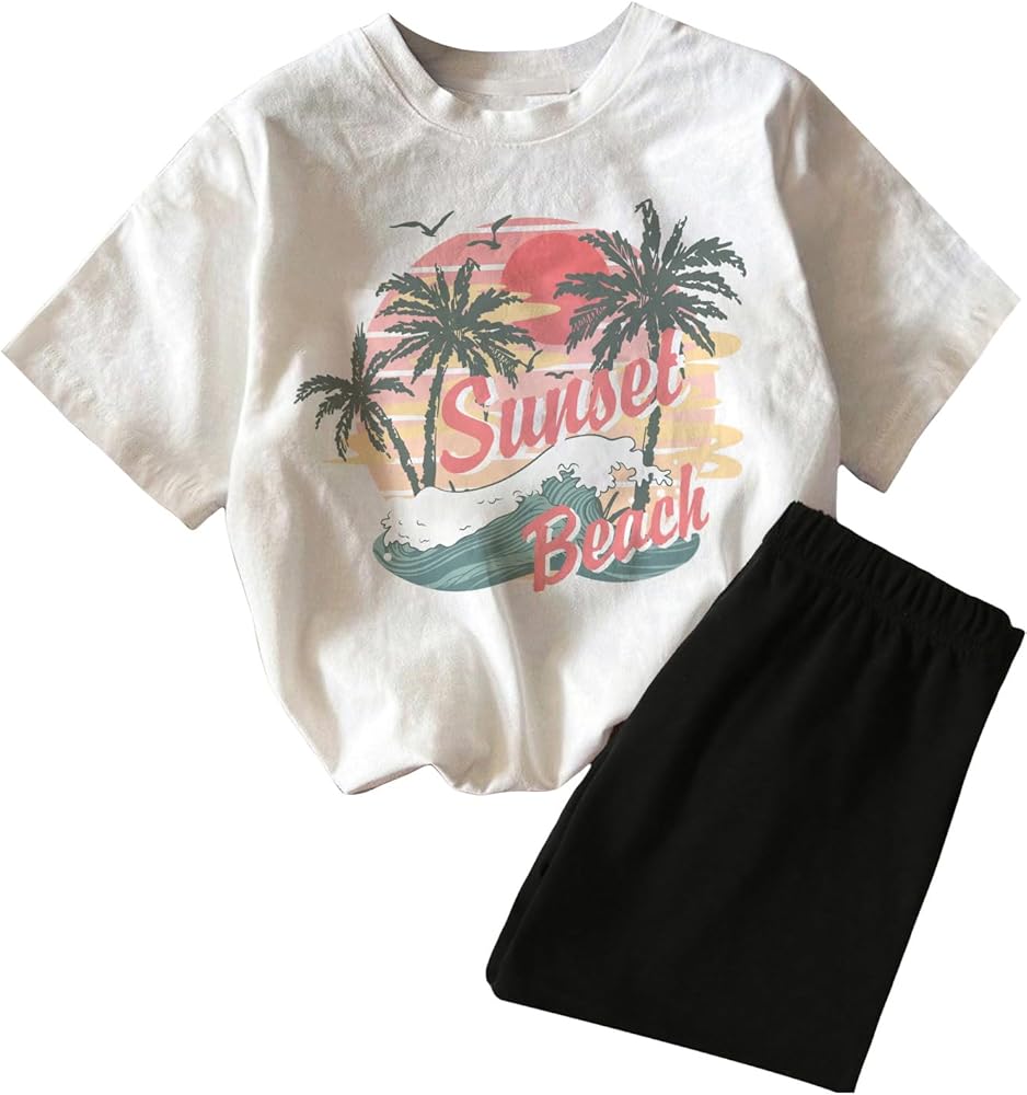 SOLY HUX Girl's Summer 2 Piece Outfits Letter Graphic Short Sleeve Tee and Shorts Clothing Sets