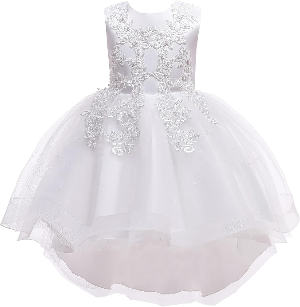 Weileenice Flower Girl Lace Bridesmaid Dress High-Low Beads Embroidery Kids Wedding Party Birthday Sequin Tulle Dresses